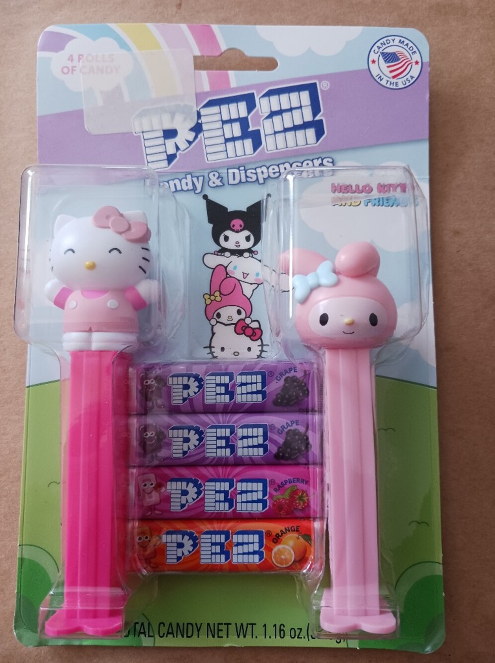 HELLO KITTY And MY Melody PEZ Dispensers 2 pack , 4 Rolls Pez New
